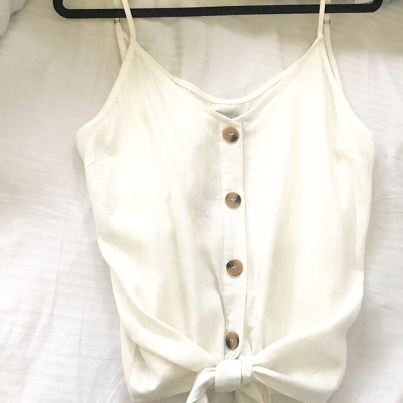 Tie Front Linen Button Down Sleeveless Top V Neck - Picture 4 of 6